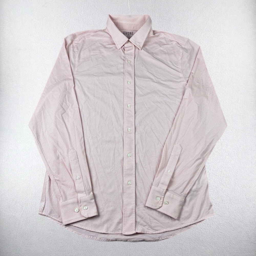 Rhone Dress Shirt Mens Medium Pink Commuter Button Down Pattern 101373